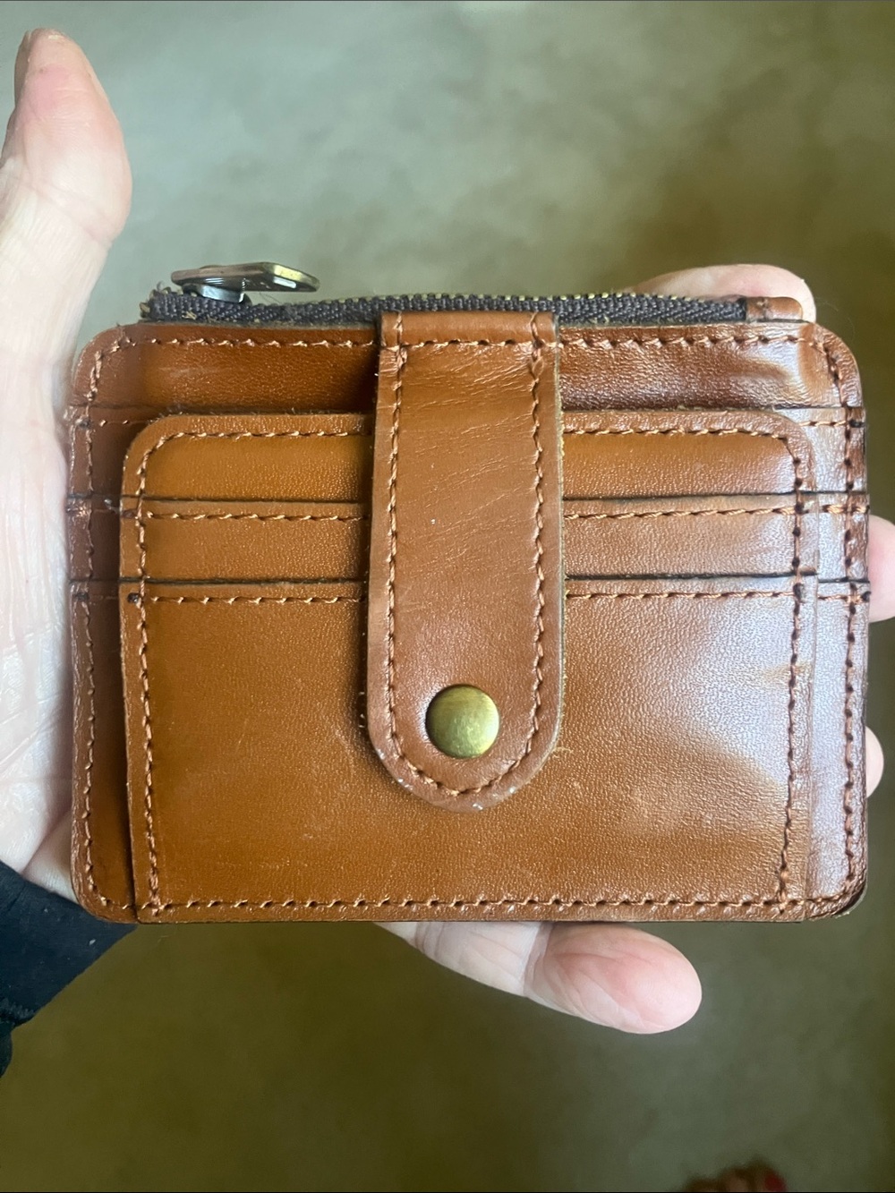 Patricia Nash Cassis Leather Bifold ID Card Case Zip Wallet - Tan
